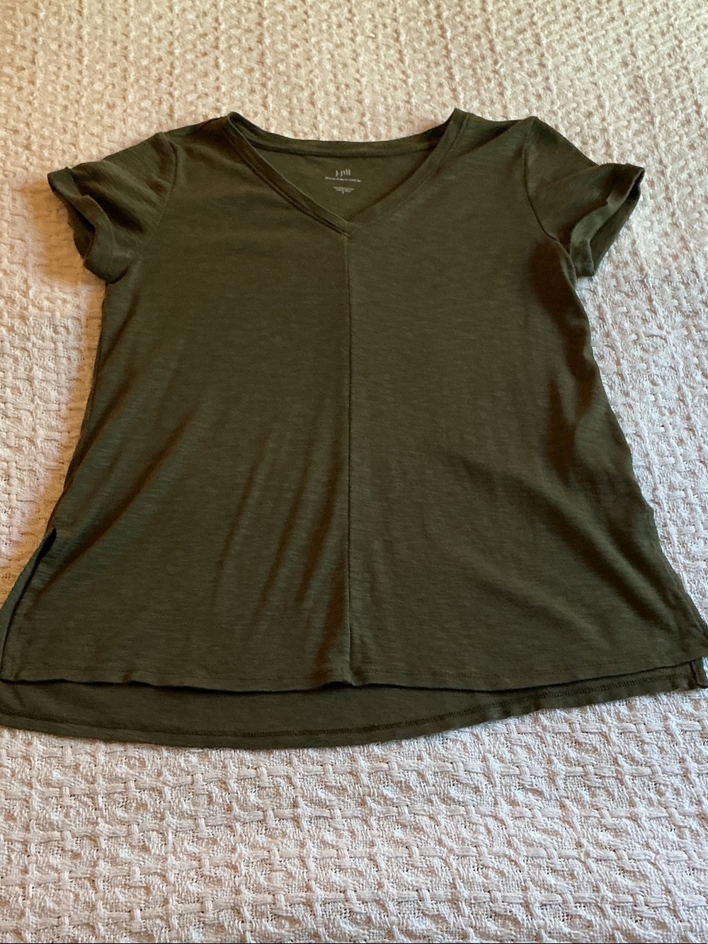 J. Jill 100% Cotton Olive Green V-Neck Short Sleeve Tee